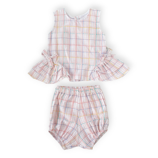 Colorful Square Pattern Baby Girl Set Pink