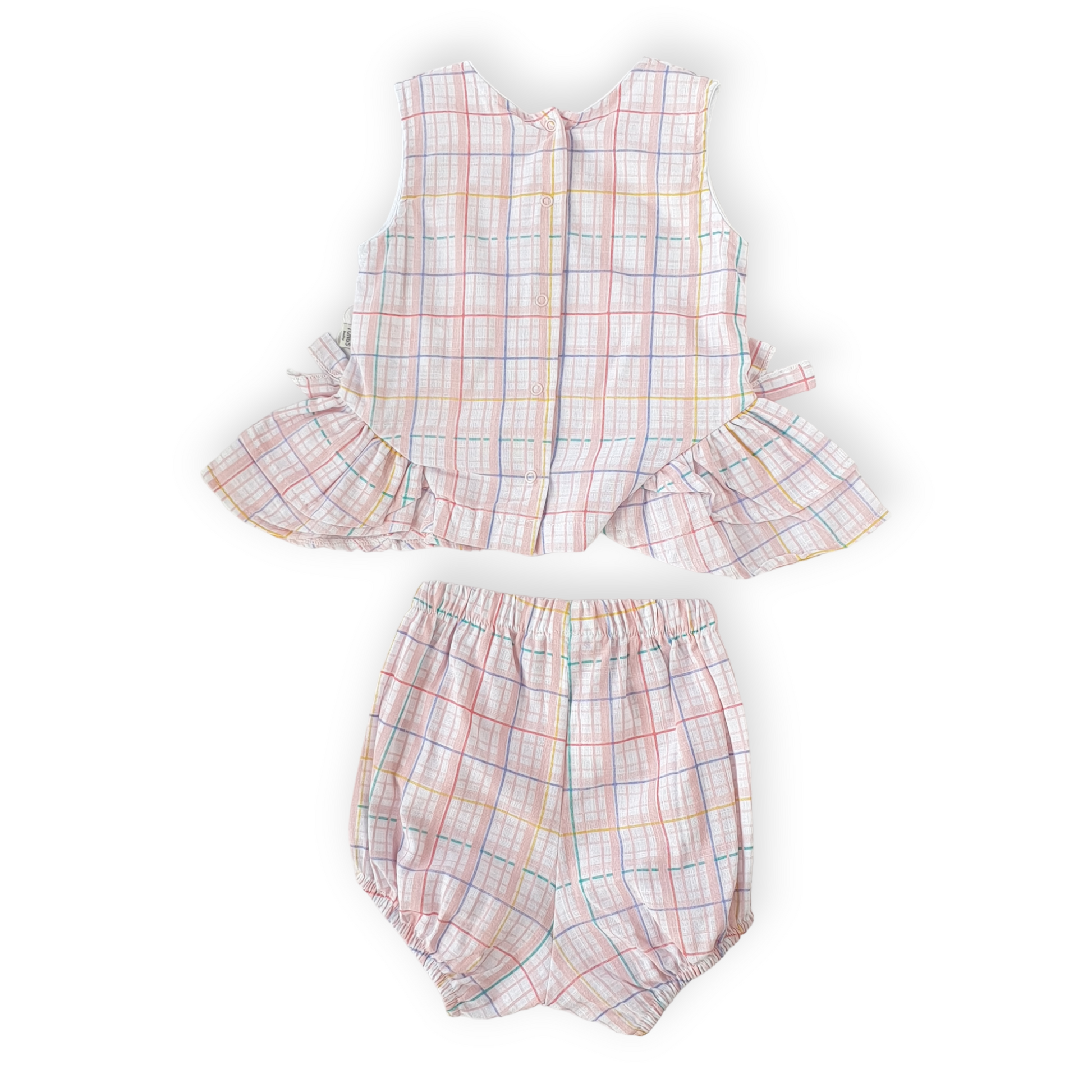 Colorful Square Pattern Baby Girl Set Pink-Catgirl, Catset2pcs, Girl, Pink, Set, Short sleeve, Shorts, Square, SS23, Top-Tongs-[Too Twee]-[Tootwee]-[baby]-[newborn]-[clothes]-[essentials]-[toys]-[Lebanon]