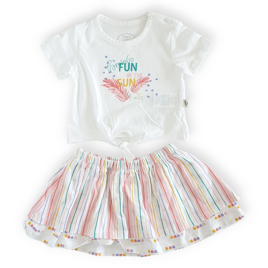 Flamingo Baby Girl Pink Set-Catgirl, Catset2pcs, Flamingo, Girl, Grey, Pink, Set, Short sleeve, Shorts, SS23, Striped, Top-Tongs-[Too Twee]-[Tootwee]-[baby]-[newborn]-[clothes]-[essentials]-[toys]-[Lebanon]
