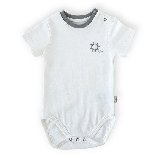 White and Grey Body-Body, Bodysuit, Boy, Catboy, Catgirl, Catunisex, Creeper, Girl, Grey, Onesie, Short sleeve, SS23, White-Tongs-[Too Twee]-[Tootwee]-[baby]-[newborn]-[clothes]-[essentials]-[toys]-[Lebanon]