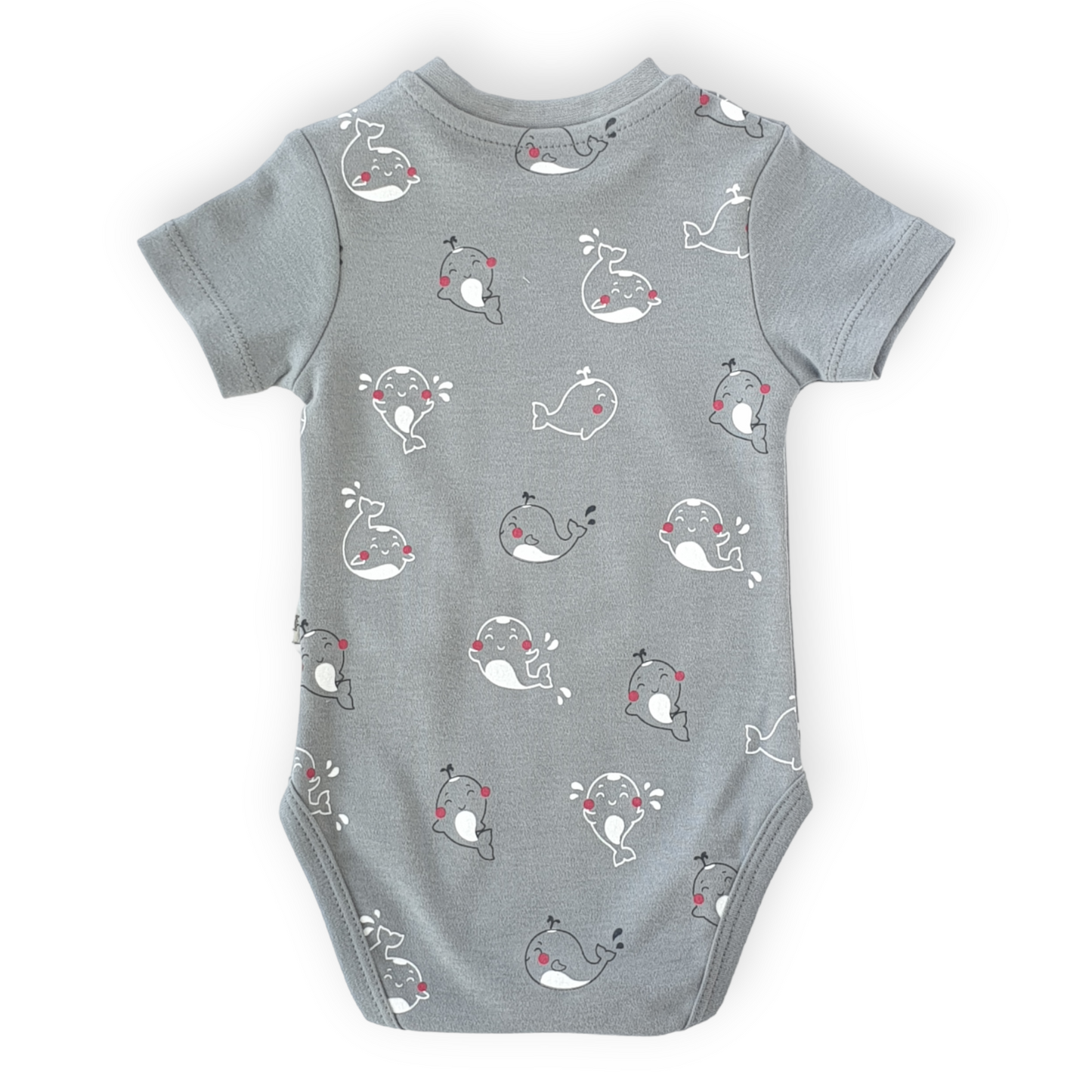 Grey Body with Whale prints-Body, Bodysuit, Boy, Catboy, Catgirl, Catunisex, Creeper, Girl, Grey, Onesie, Short sleeve, SS23-Tongs-[Too Twee]-[Tootwee]-[baby]-[newborn]-[clothes]-[essentials]-[toys]-[Lebanon]
