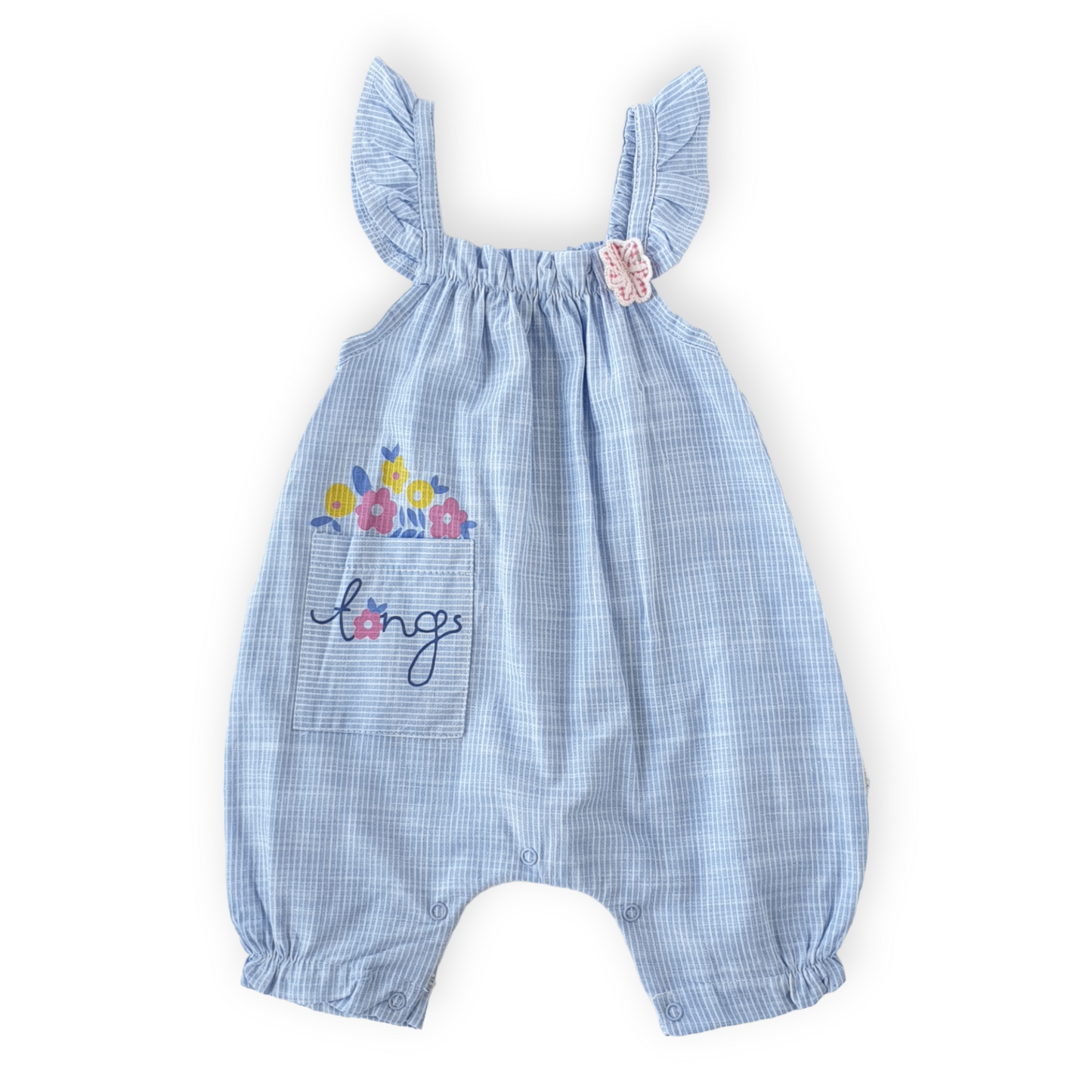 Striped Blue Summer Romper with Flowers