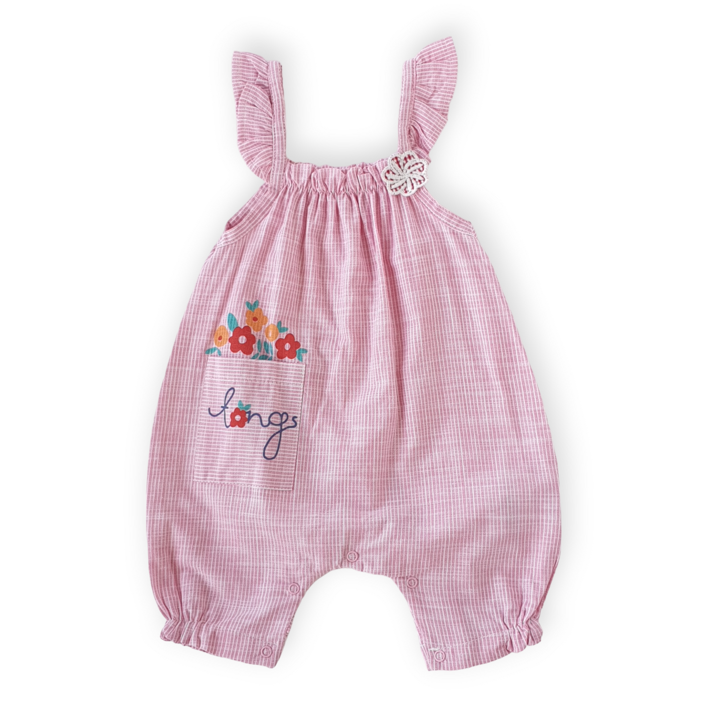 Striped Pink Summer  Romper with Flowers