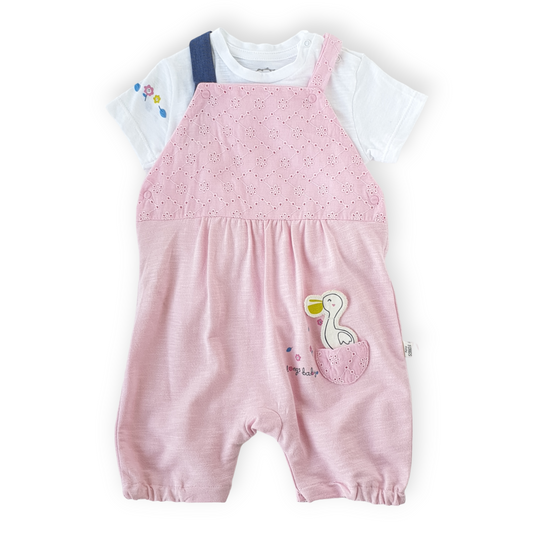 Have a Good Day Salopette-Catgirl, Catset2pcs, Girl, Overall, Pink, Salopette, Shirt, Short sleeve, SS23, White-Tongs-[Too Twee]-[Tootwee]-[baby]-[newborn]-[clothes]-[essentials]-[toys]-[Lebanon]