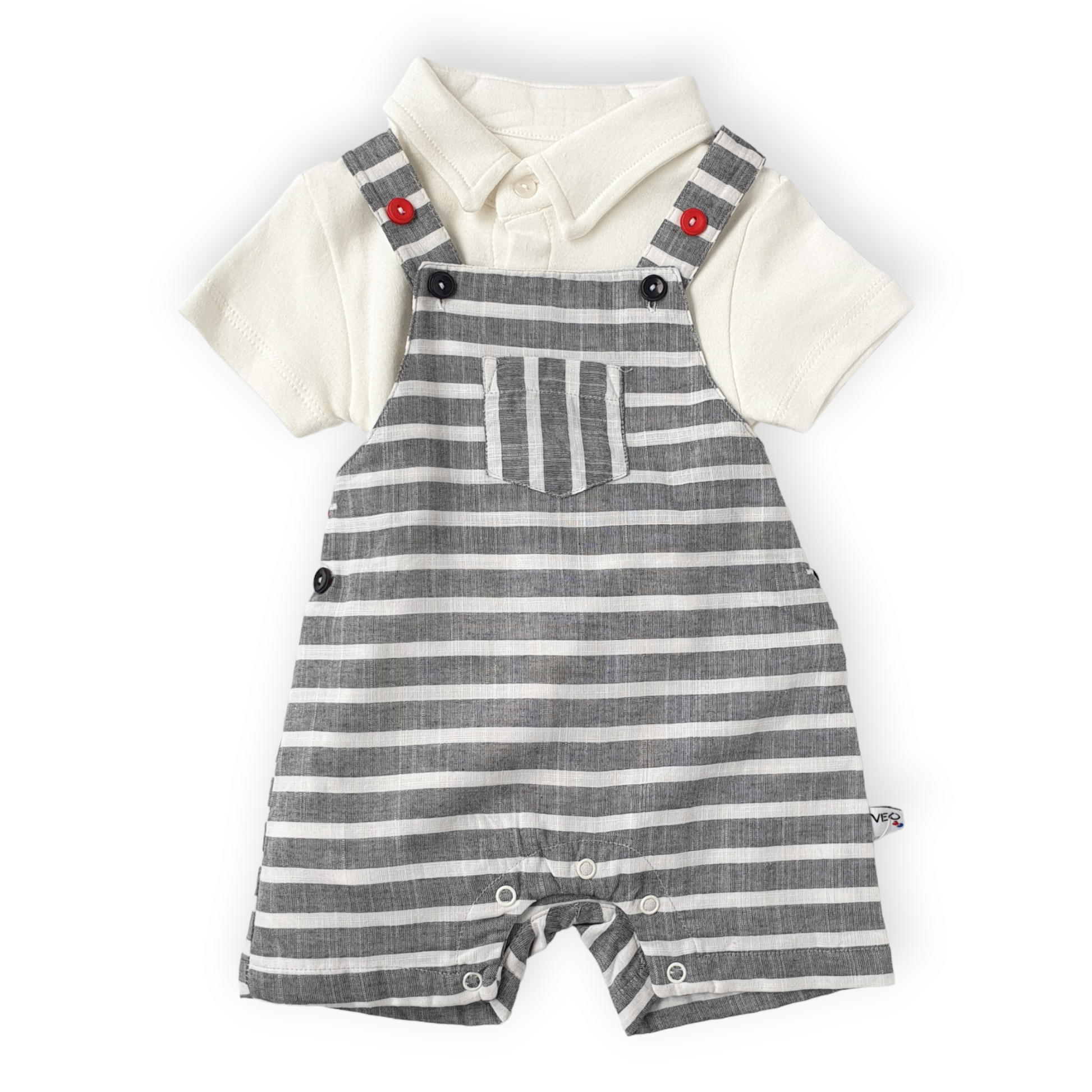 White  Body with Striped Grey Salopette Set