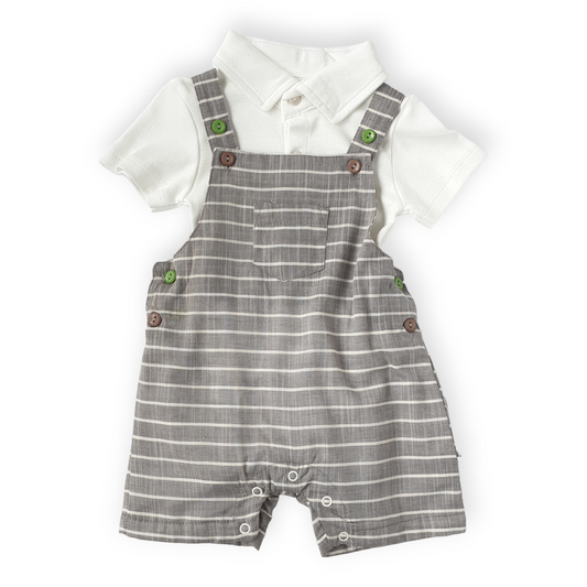 White  Body with Striped Light Brown Salopette Set