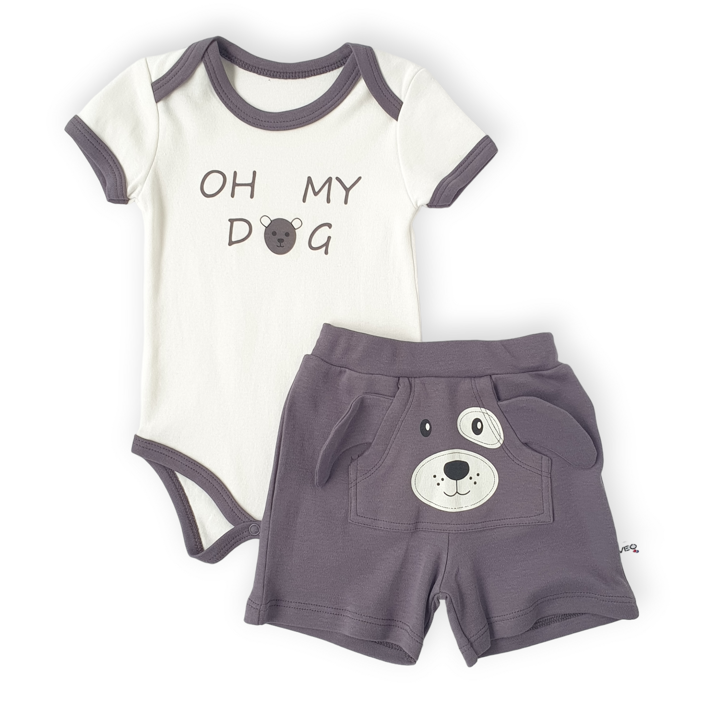 Oh My Dog Grey Set-Blue, Body, Boy, Catboy, Catgirl, Catset2pcs, Catunisex, Dog, Girl, Grey, Set, Short sleeve, Shorts, SS23, White-Veo-[Too Twee]-[Tootwee]-[baby]-[newborn]-[clothes]-[essentials]-[toys]-[Lebanon]