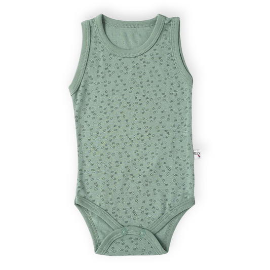 Basic Green Sleeveless Body with Clouds-Body, Bodysuit, Boy, Catboy, Catgirl, Clouds, Creeper, Girl, Green, Onesie, Sleeveless, SS23-Veo-[Too Twee]-[Tootwee]-[baby]-[newborn]-[clothes]-[essentials]-[toys]-[Lebanon]