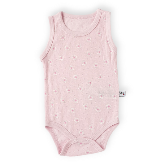 Basic Light Pink Sleeveless Body with Flowers-Body, Bodysuit, Catgirl, Creeper, Flowers, Girl, Light Pink, Onesie, Pink, Sleeveless, SS23-Veo-[Too Twee]-[Tootwee]-[baby]-[newborn]-[clothes]-[essentials]-[toys]-[Lebanon]