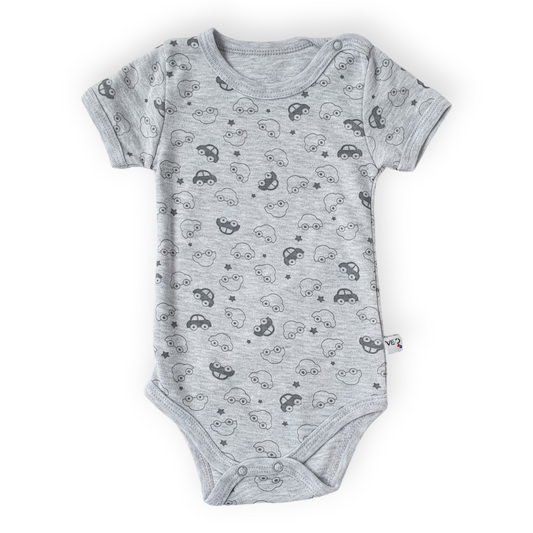 Grey Body with Cars-Basic, Body, Bodysuit, Boy, Catboy, Catgirl, Catunisex, Creeper, Girl, Onesie, Pink, Plain, Short Sleeve, Simple, SS23-Veo-[Too Twee]-[Tootwee]-[baby]-[newborn]-[clothes]-[essentials]-[toys]-[Lebanon]