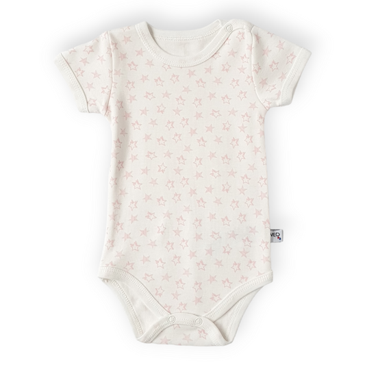 White Body with Pink Stars-Body, Bodysuit, Catgirl, Creeper, Girl, Onesie, Pink, Short Sleeve, SS23, Stars, White-Veo-[Too Twee]-[Tootwee]-[baby]-[newborn]-[clothes]-[essentials]-[toys]-[Lebanon]