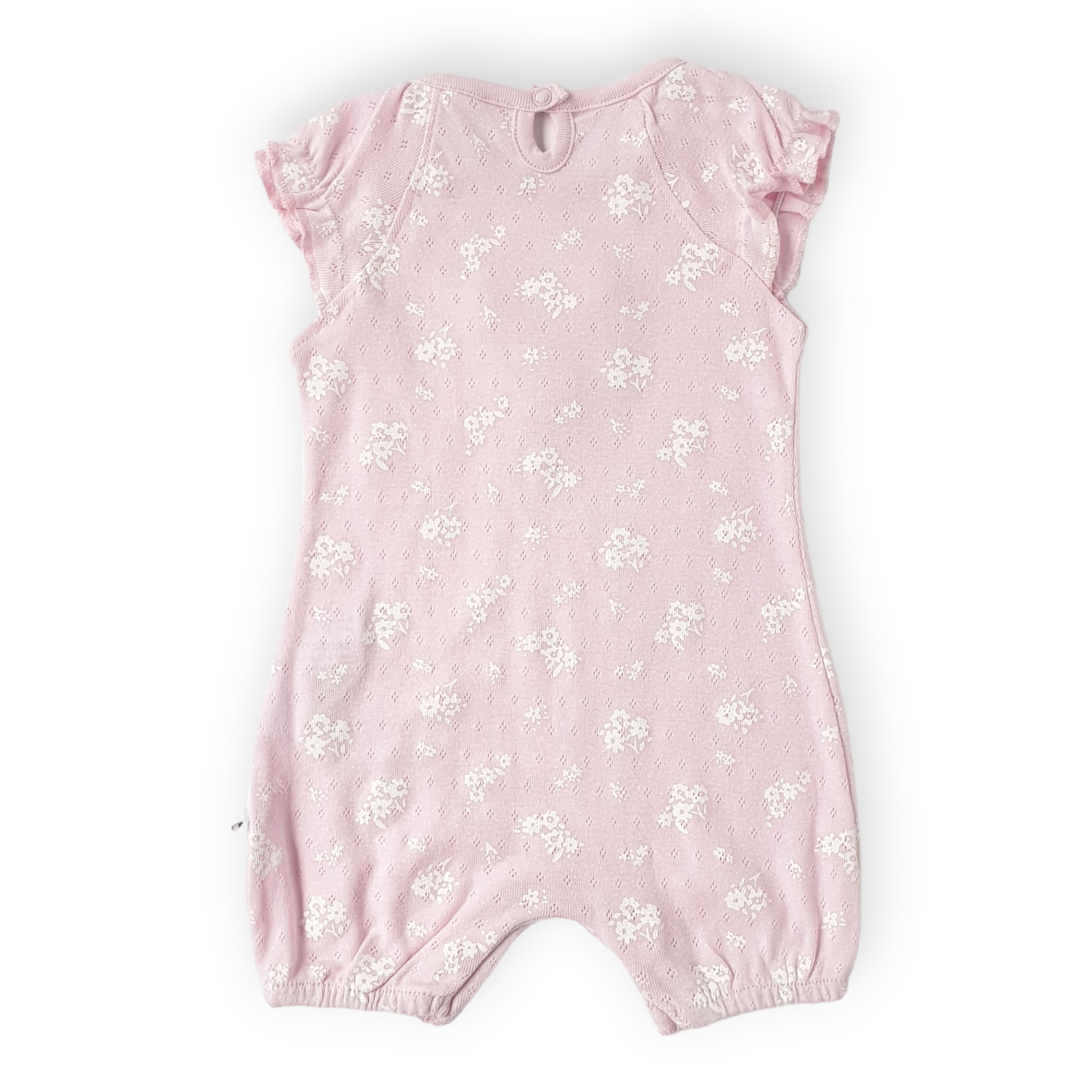 Pink Romper with White Flowers-Catgirl, Catromper, Flower, Flowers, Girl, Pink, Romper, Short Sleeve, SS23, White-Veo-[Too Twee]-[Tootwee]-[baby]-[newborn]-[clothes]-[essentials]-[toys]-[Lebanon]