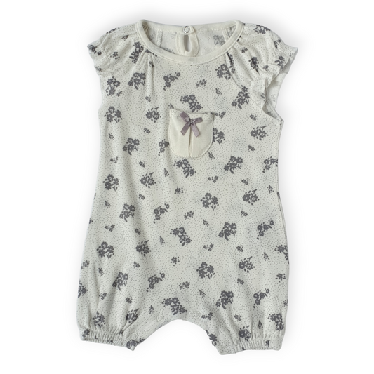 Off-white Romper with Grey Flowers-Catgirl, Catromper, Flower, Flowers, Girl, Grey, Off-white, Romper, Short Sleeve, SS23-Veo-[Too Twee]-[Tootwee]-[baby]-[newborn]-[clothes]-[essentials]-[toys]-[Lebanon]